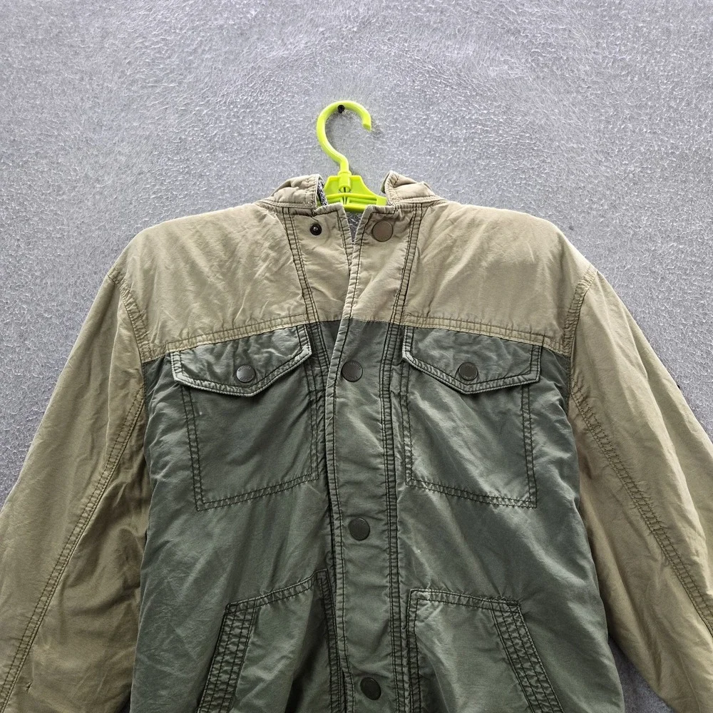 Hollister Men Jacket M Green Cotton Nylon Colorblock Utility READ